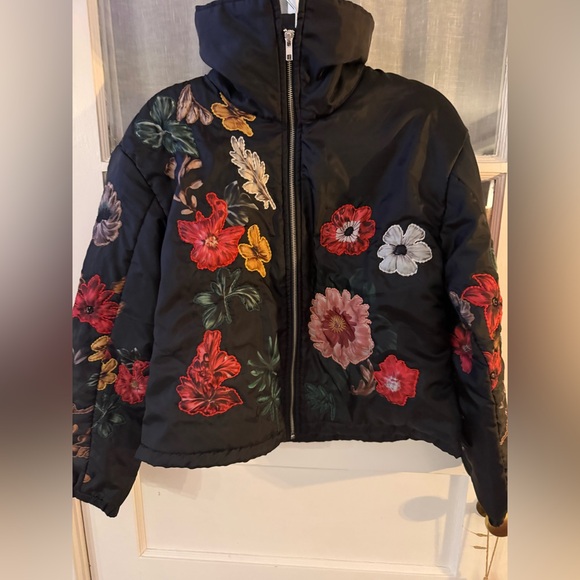Anthropologie Floral Embroidered Bomber Jacket - Black and Multicolor - Picture 6 of 8
